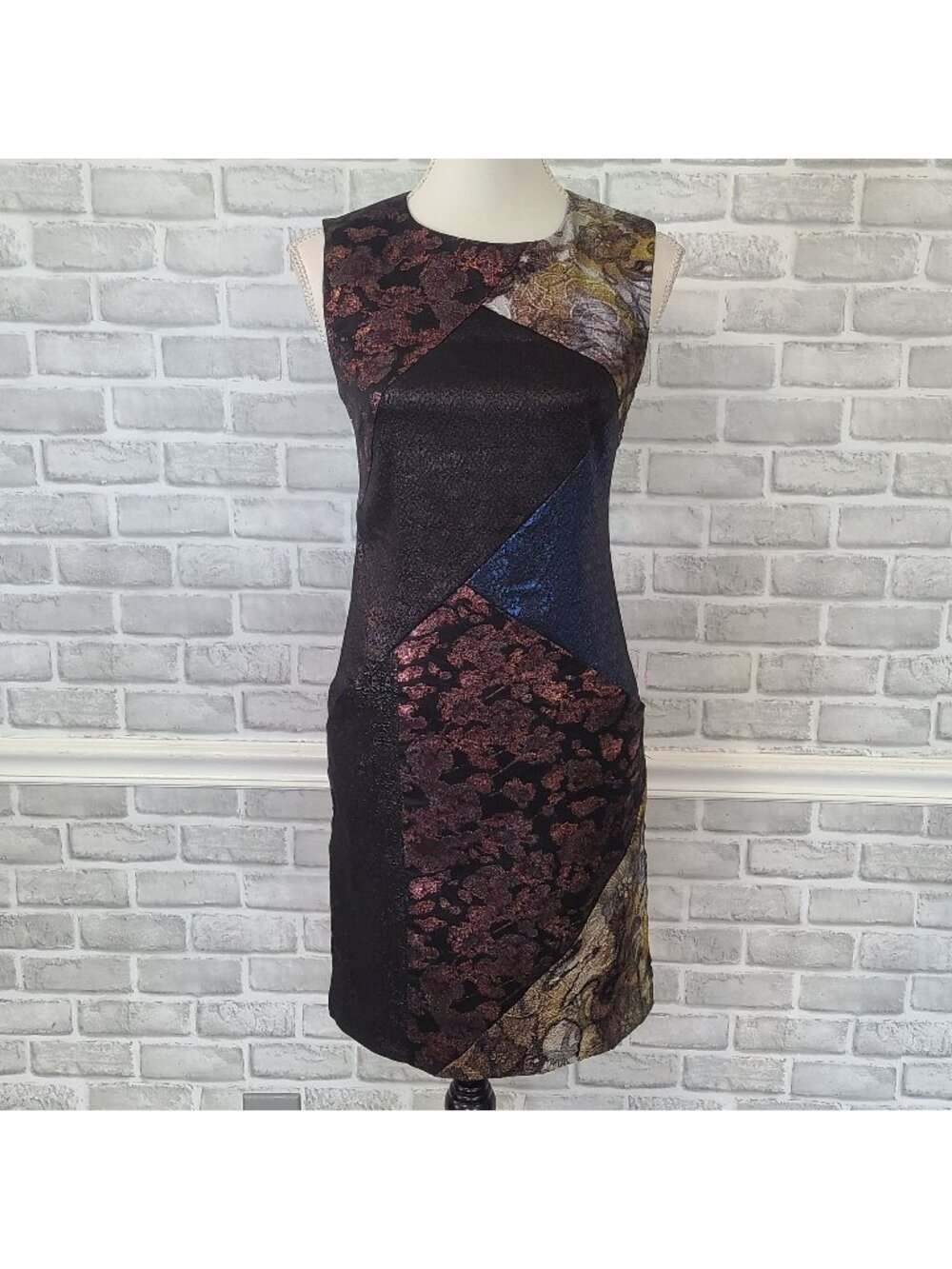 Nicole Miller Artelier Womens Sleeveless Patchwork Dress 4 Classic Luxury